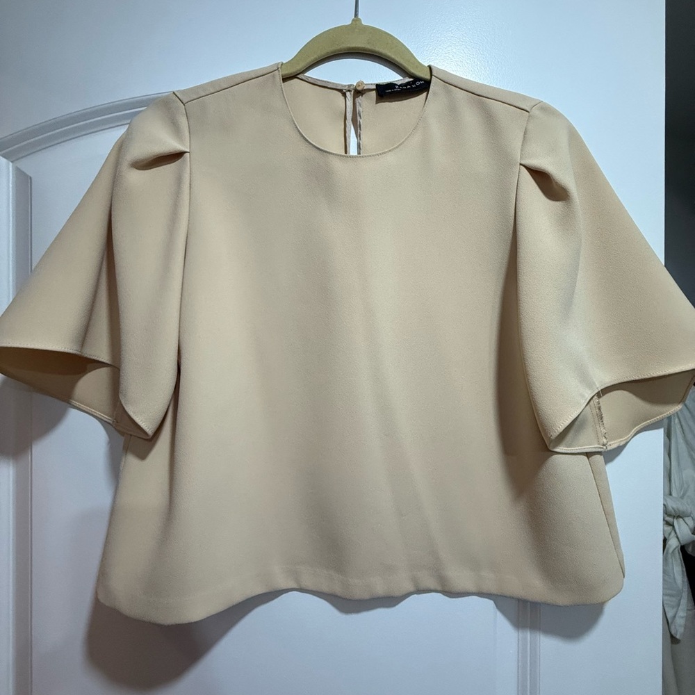 Zara Beige Flutter Sleeve Blouse